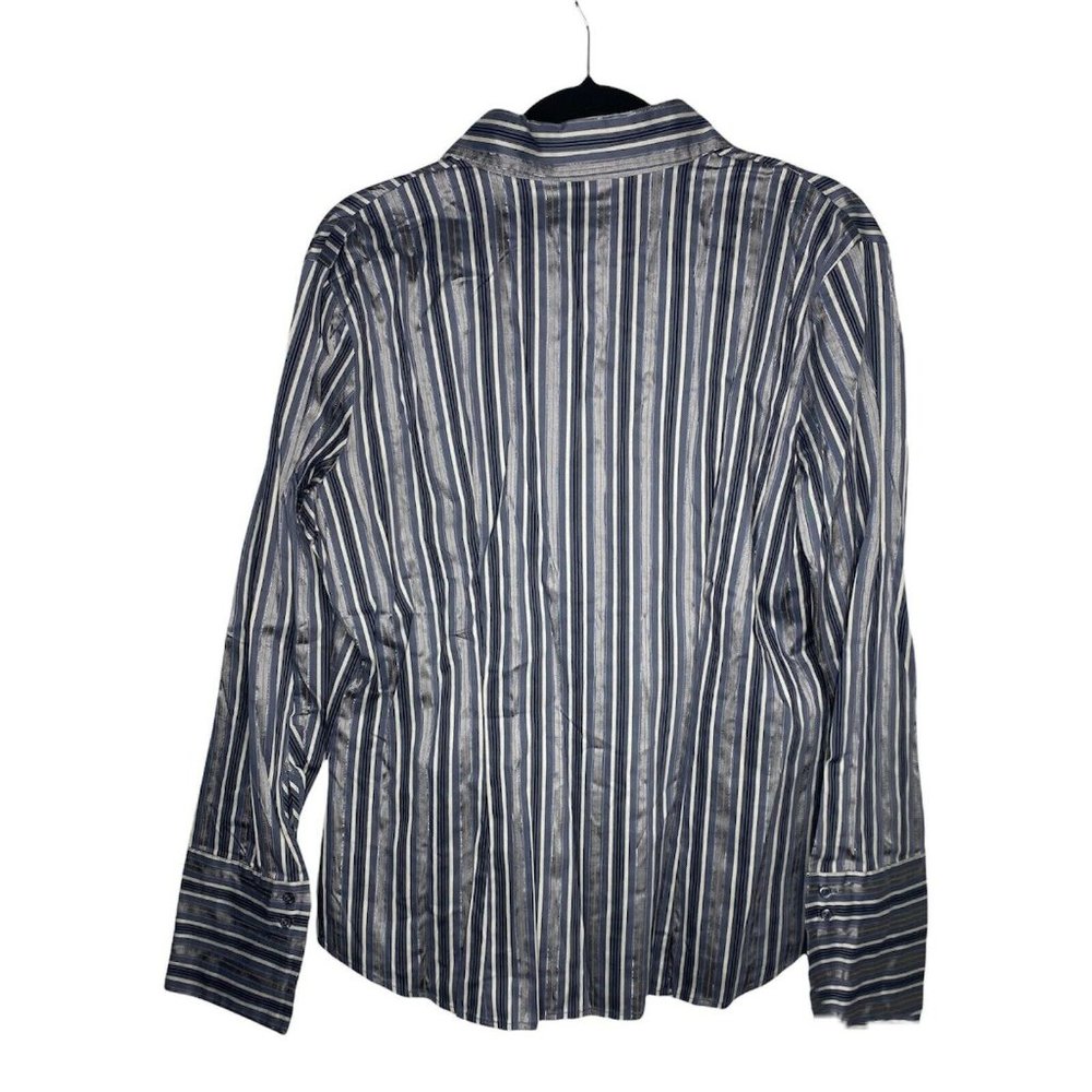 New York & Company Blouse Size XL NEW Women's Button Down Stripped Silver Shirt - Picture 2 of 4